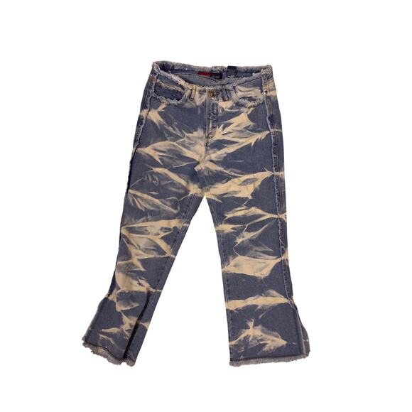 Vintage Y2K Younique Wide Leg Jeans Sz 5 Small Distressed Frayed Patterned Denim - Picture 2 of 6